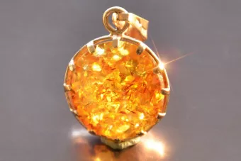 Vintage rose 14k 585 gold amber pendant vpab001